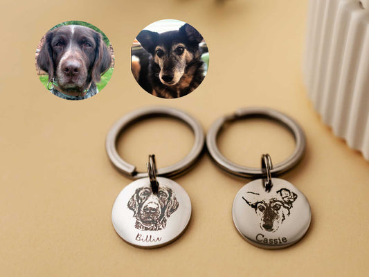 Custom Pet Portrait Keychain, Engraved Keepsake for Pet Lovers