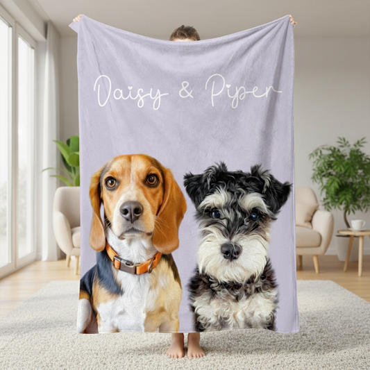 Custom Minky Pet Photo Blanket with Name