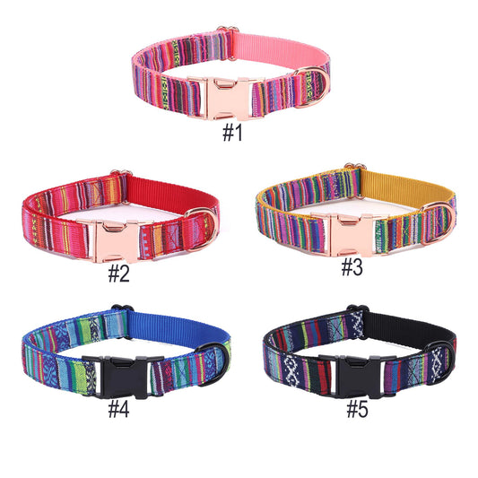 Tribal Pattern Dog Collar - Custom Engraved Name Adjustable Puppy Gift