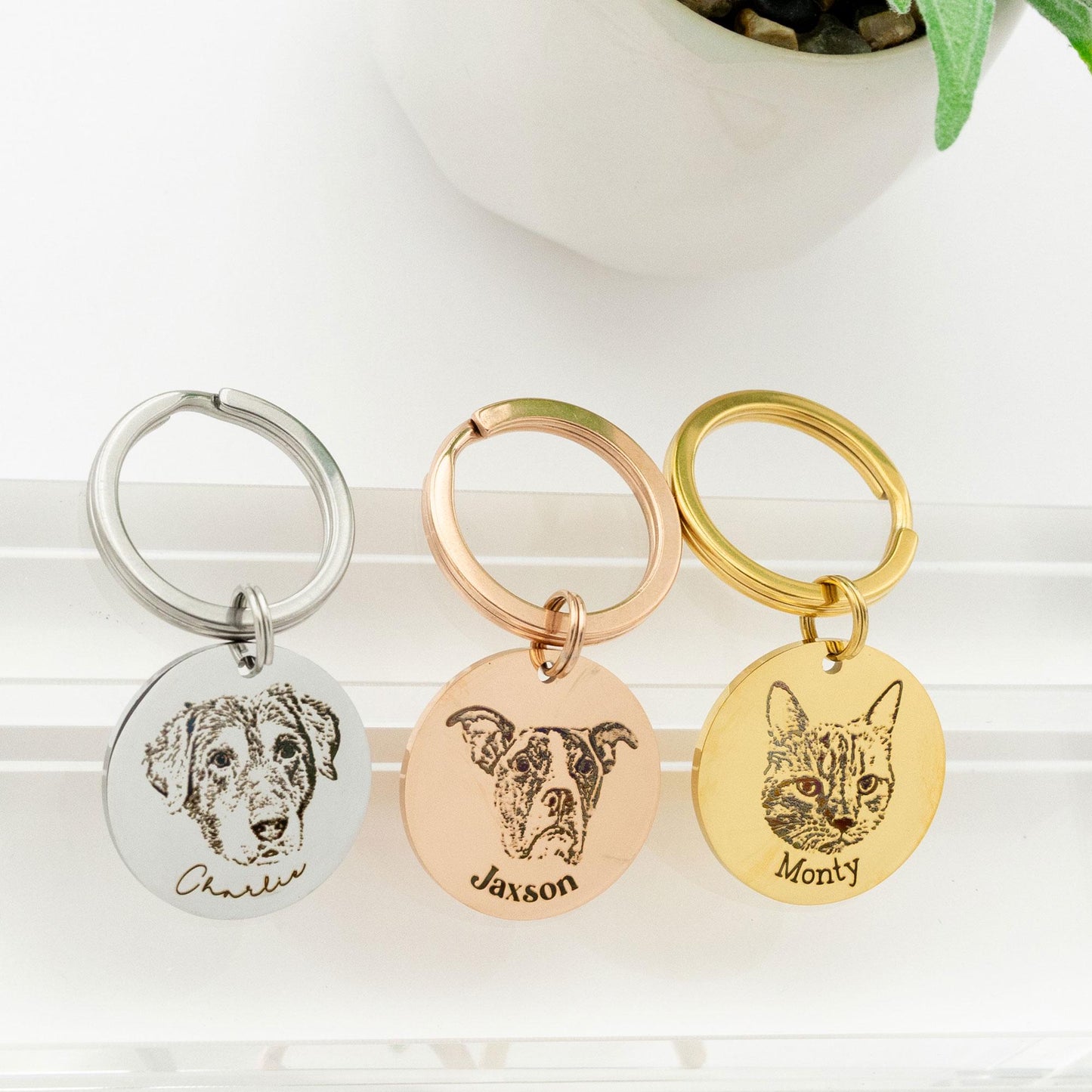 Custom Engraved Pet Portrait Keychain - Stainless Steel