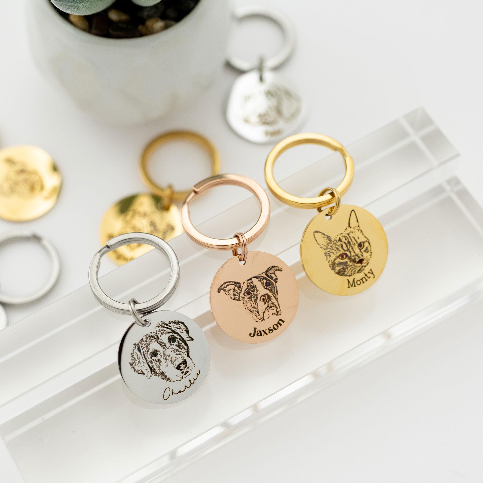 Custom Engraved Pet Portrait Keychain - Stainless Steel
