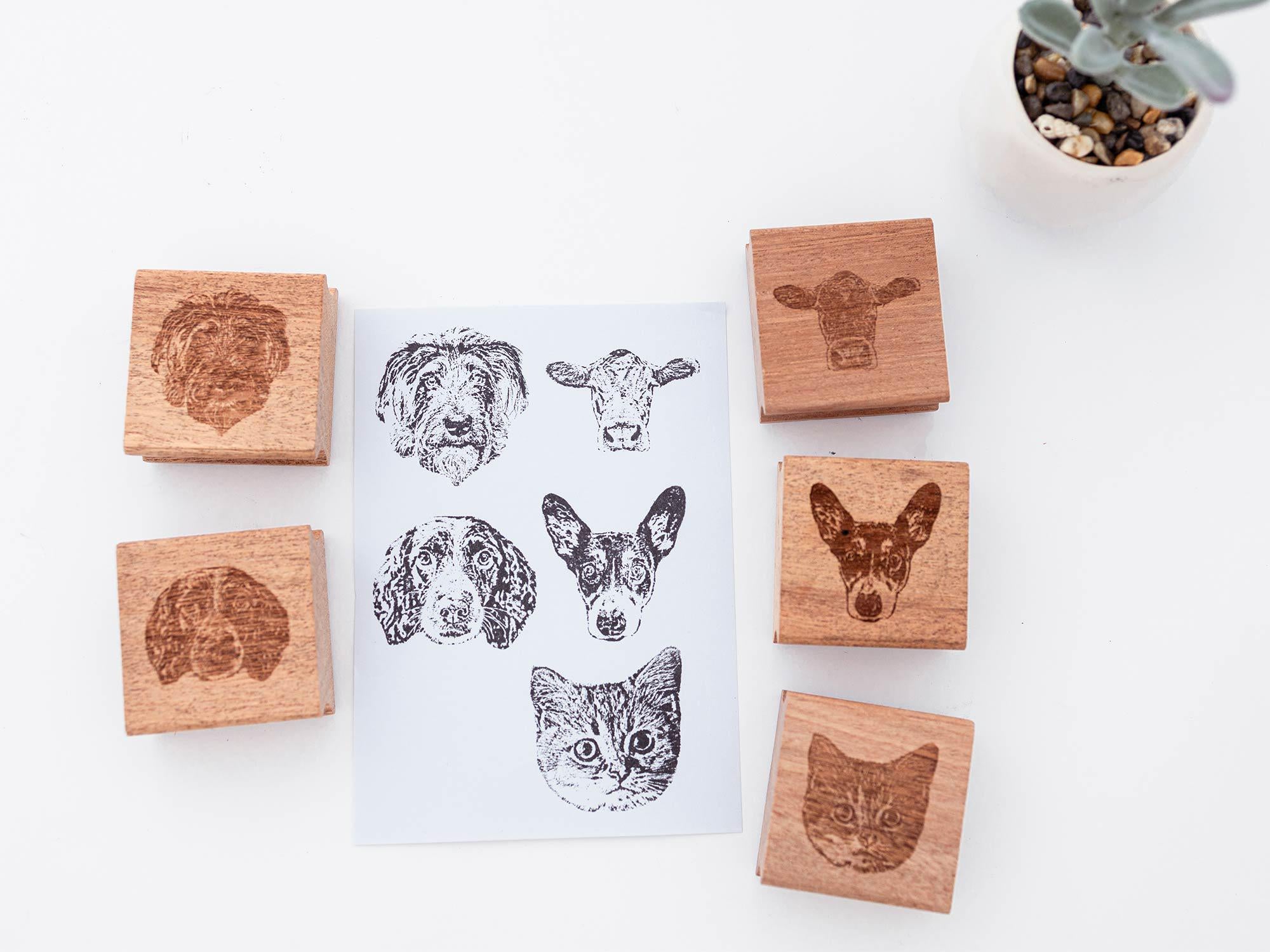 Custom Pet Portrait Stamp -2" Sapele Wood