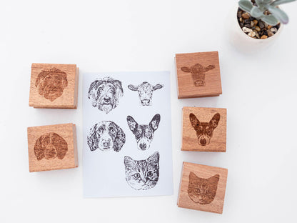 Custom Pet Portrait Stamp -2" Sapele Wood