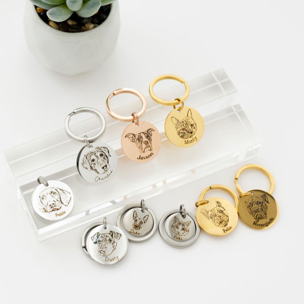 Custom Engraved Pet Portrait Keychain - Stainless Steel