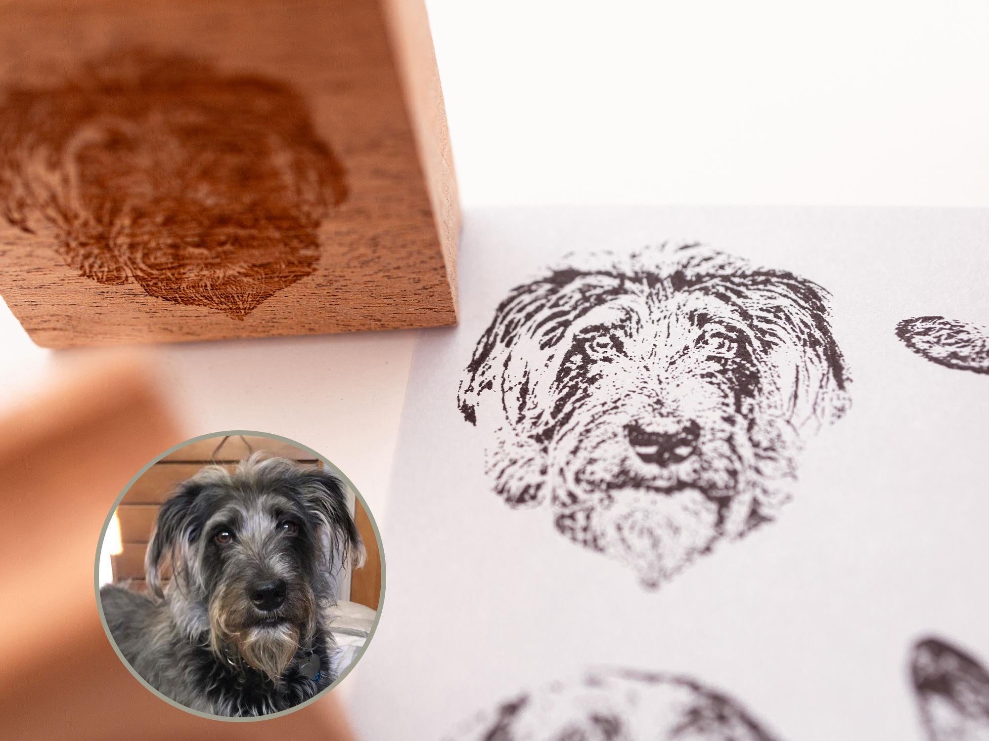 Custom Pet Portrait Stamp -2" Sapele Wood