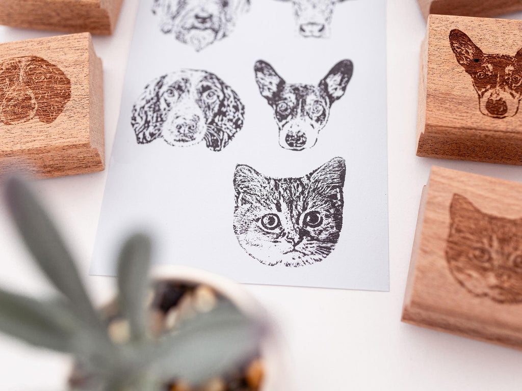 Custom Pet Portrait Stamp -2" Sapele Wood