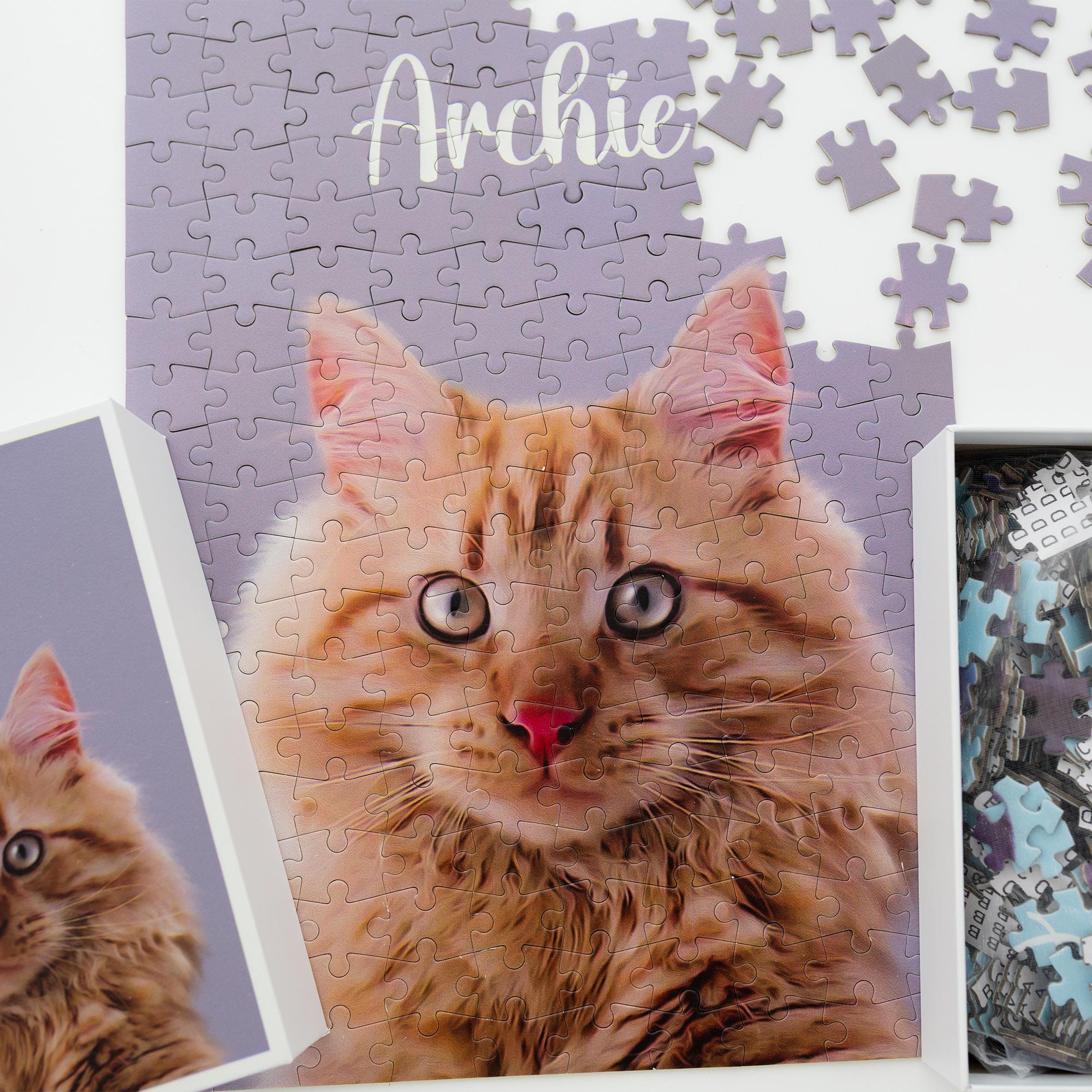 Custom Pet Portrait Jigsaw Puzzle – Personalized Dog & Cat Memorial Gifts, 200 Pieces (9.8x13.8 Inches)