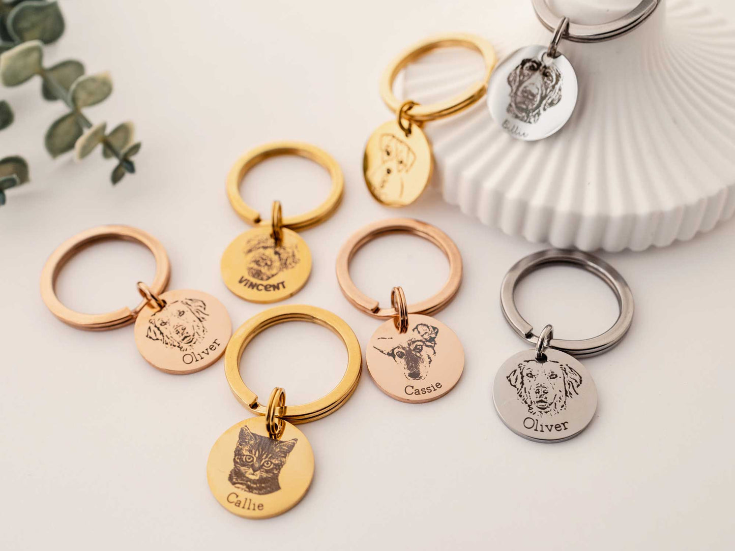 Custom Pet Portrait Keychain, Engraved Keepsake for Pet Lovers