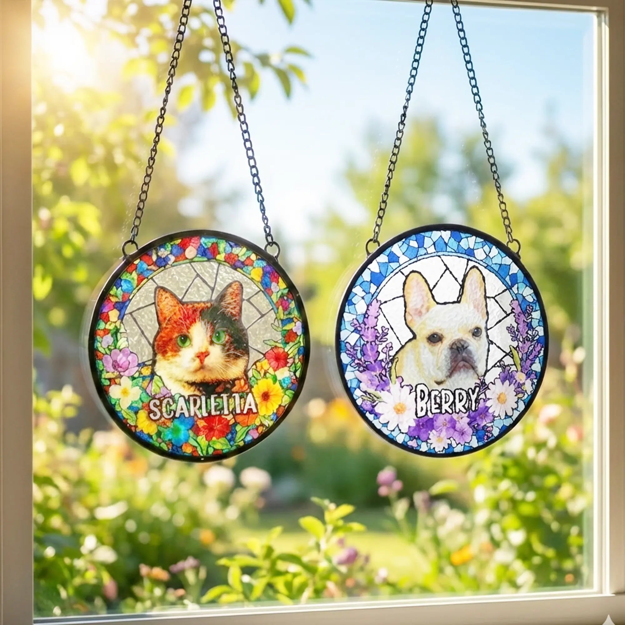 Personalized Pet Stained Glass Suncatcher - Custom Dog or Cat Photo Window Hanging