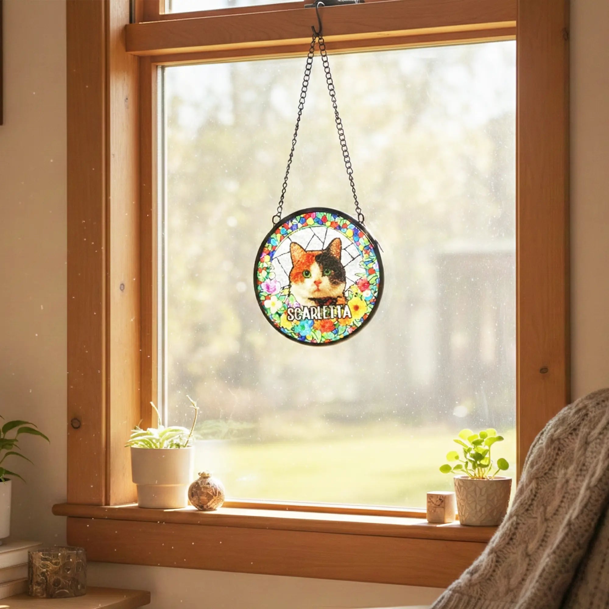 Personalized Pet Stained Glass Suncatcher - Custom Dog or Cat Photo Window Hanging