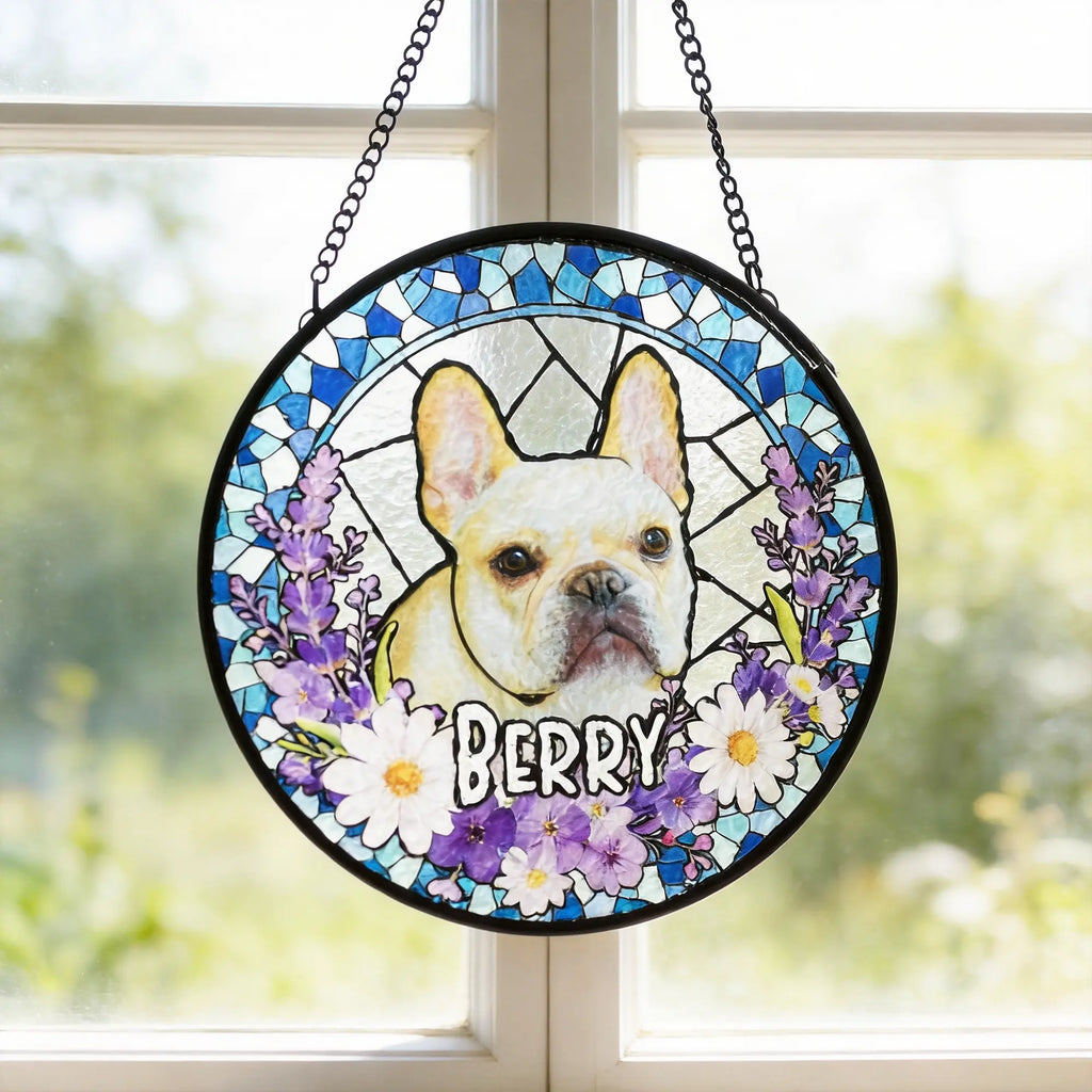 Personalized Pet Stained Glass Suncatcher - Custom Dog or Cat Photo Window Hanging