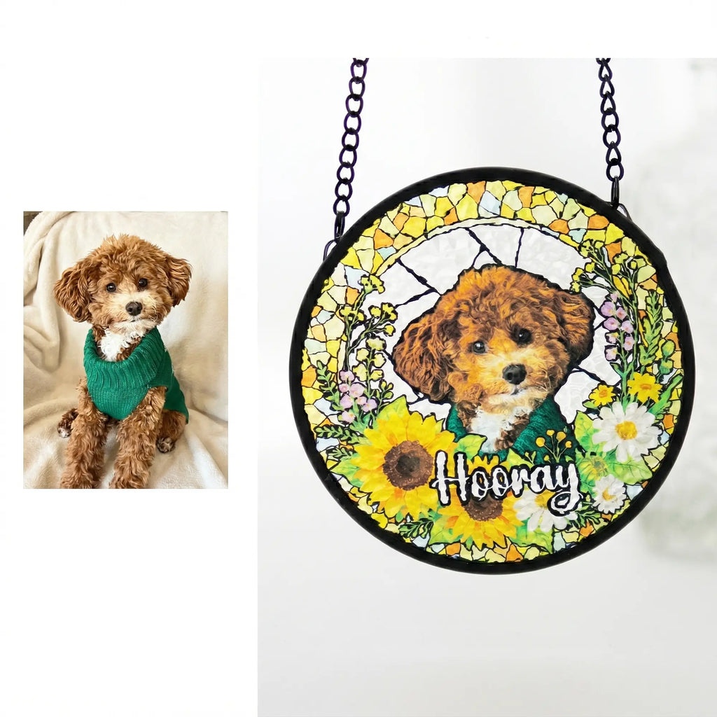 Personalized Pet Stained Glass Suncatcher - Custom Dog or Cat Photo Window Hanging