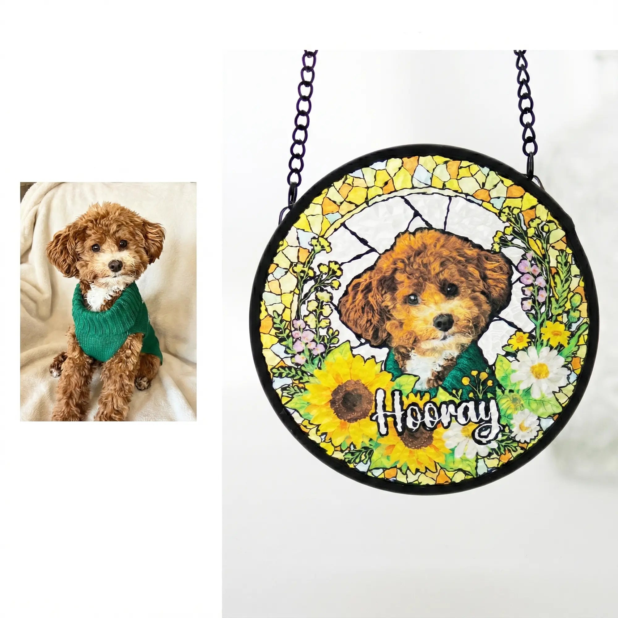 Personalized Pet Stained Glass Suncatcher - Custom Dog or Cat Photo Window Hanging