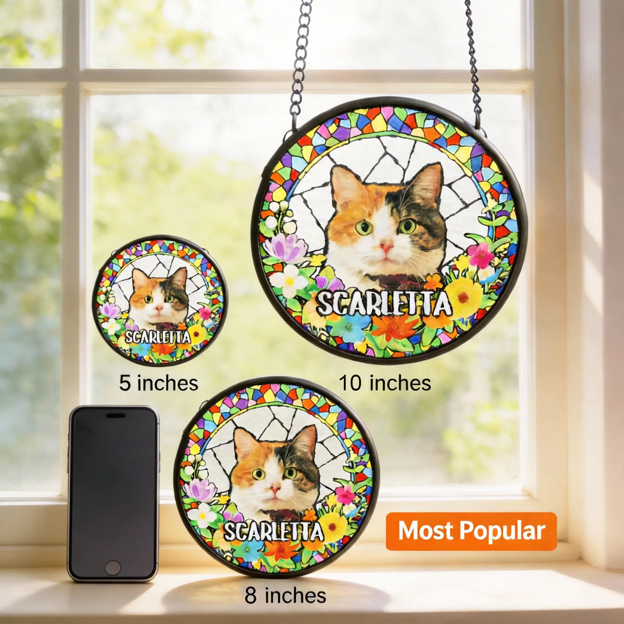 Personalized Pet Stained Glass Suncatcher - Custom Dog or Cat Photo Window Hanging