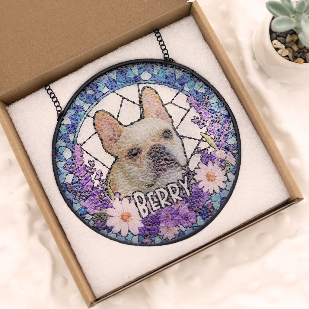Personalized Pet Stained Glass Suncatcher - Custom Dog or Cat Photo Window Hanging