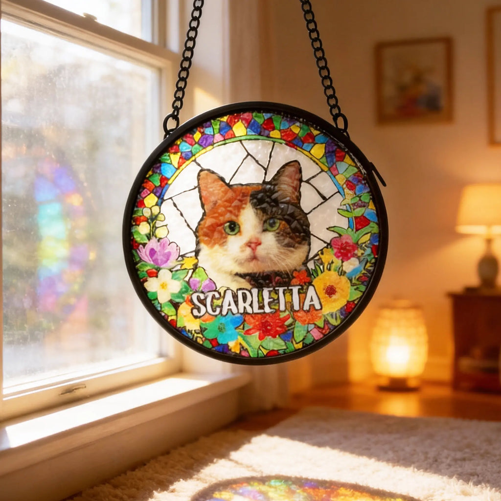 Personalized Pet Stained Glass Suncatcher - Custom Dog or Cat Photo Window Hanging