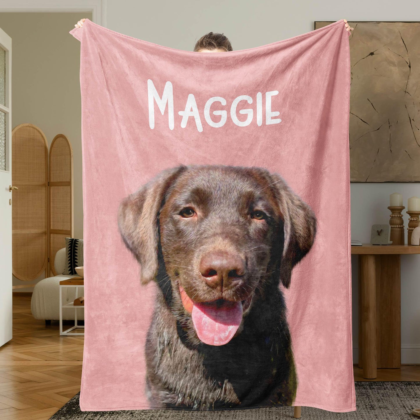 Custom Minky Pet Photo Blanket with Name