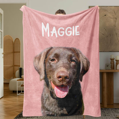 Custom Minky Pet Photo Blanket with Name