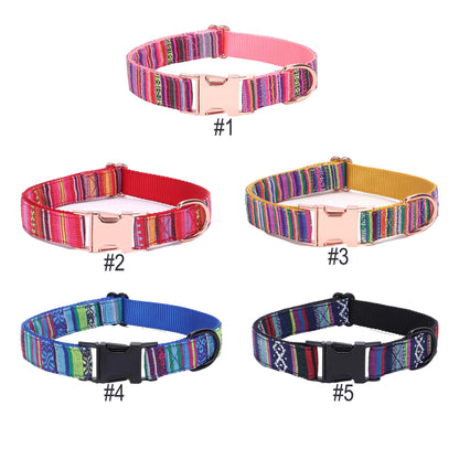 Tribal Pattern Dog Collar - Custom Engraved Name Adjustable Puppy Gift