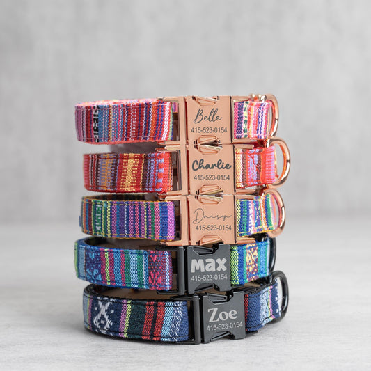 Tribal Pattern Dog Collar - Custom Engraved Name Adjustable Puppy Gift