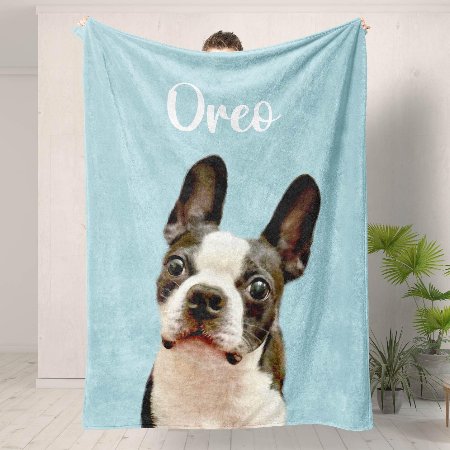 Custom Minky Pet Photo Blanket with Name