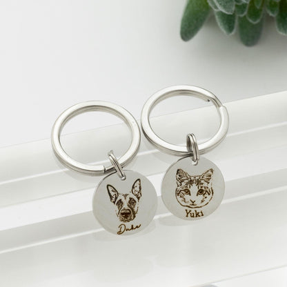Custom Engraved Pet Portrait Keychain - Stainless Steel