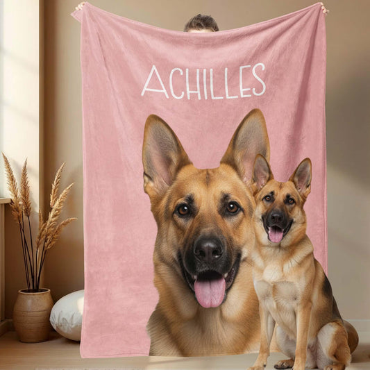 Custom Minky Pet Photo Blanket with Name
