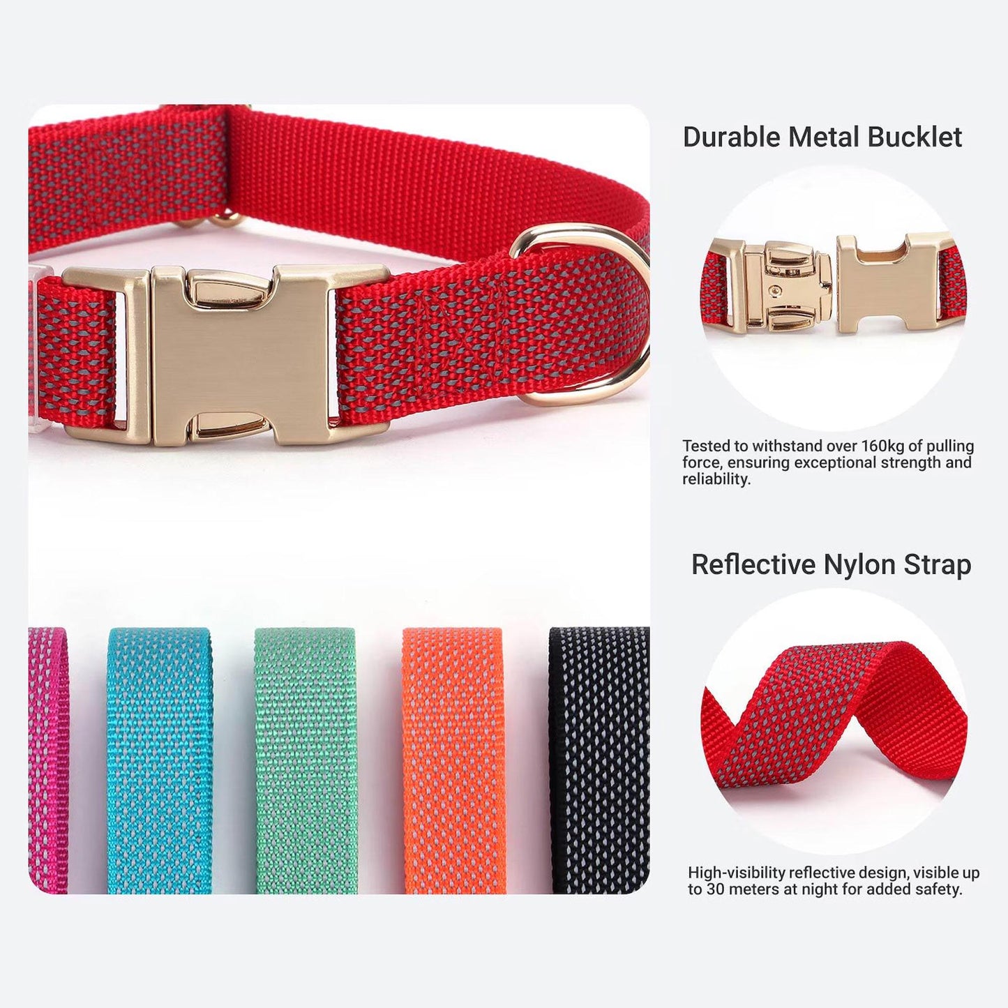 Custom Engraved Reflective Nylon Dog Collar