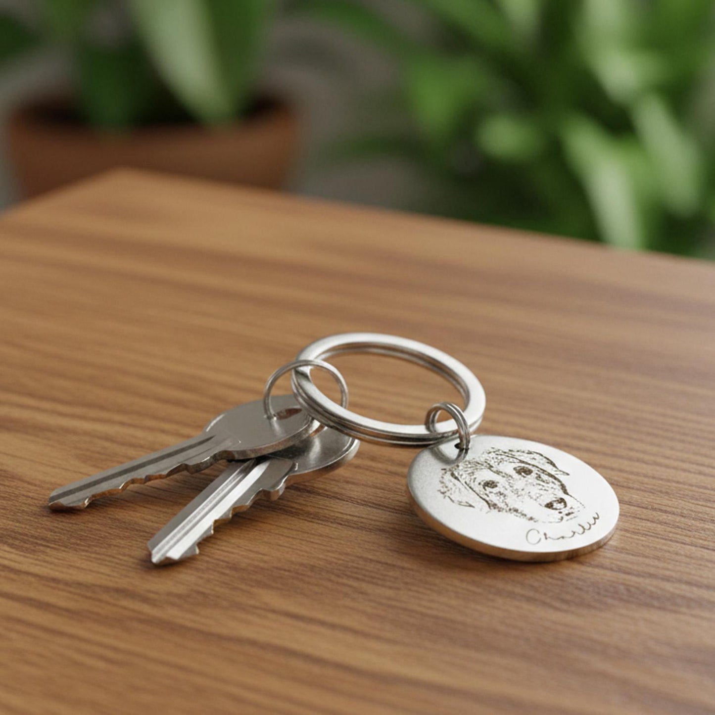 Custom Engraved Pet Portrait Keychain - Stainless Steel