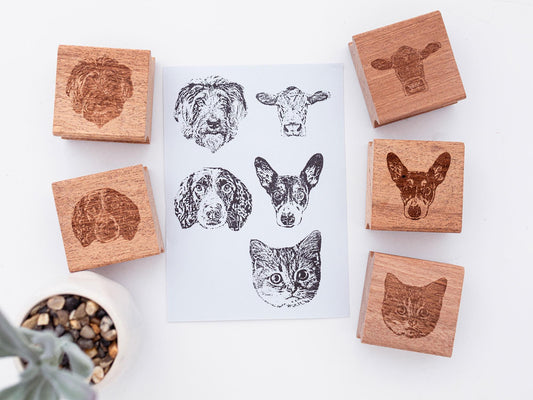 Custom Pet Portrait Stamp -2" Sapele Wood