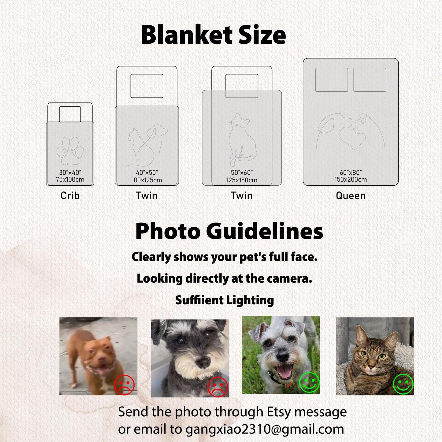 Custom Minky Pet Photo Blanket with Name