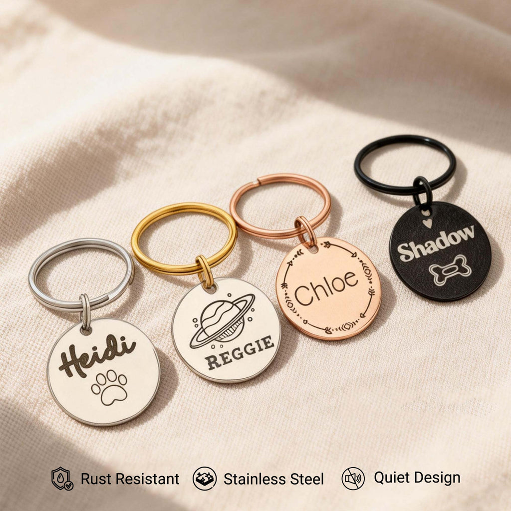 Personalized Pet ID Tag: Engraved Dog Name, Silent Design